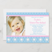 ポルカドット スノーフレーク ウィンター ワンダーランド 誕生日 招待状 (正面)