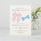 ポルカドット ピンクリボン ブルーボウタイ 性別発表 招待状 (スタンド正面)