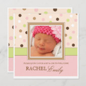 ポルカドット 赤ちゃん 女の子 フォト 招待状 (正面/裏面)