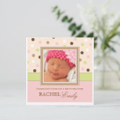 ポルカドット 赤ちゃん 女の子 フォト 招待状 (スタンド正面)