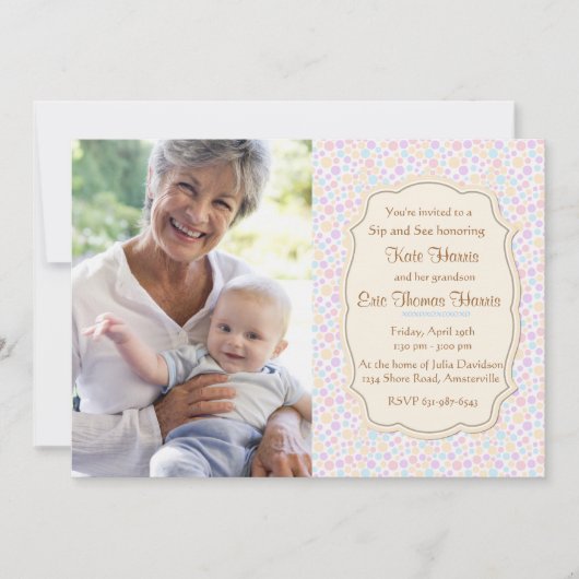 ポルカドット Sip and See フォト招待状 招待状 (正面)