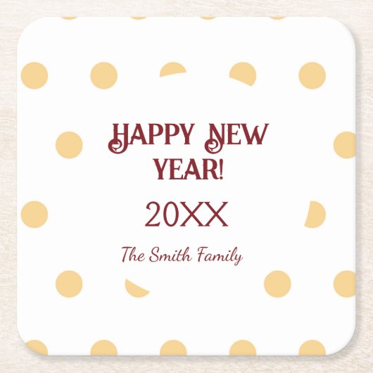 ポルカ金ゴールド大晦日パーティー スクエアペーパーコースター (正面)