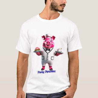ポルキーペルソナおもしろいス豚キャラクター。ウェイター Tシャツ