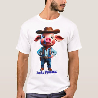 ポルキーペルソナおもしろいス豚キャラクター。カウボーイ Tシャツ