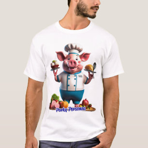 ポルキーペルソナおもしろいス豚キャラクター。シェフ Tシャツ