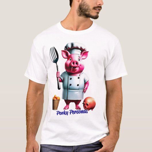 ポルキーペルソナおもしろいス豚キャラクター。シェフ Tシャツ (正面)