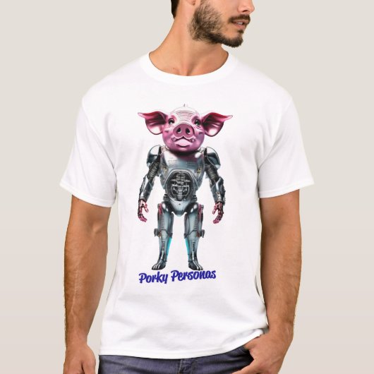 ポルキーペルソナおもしろいス豚キャラクター。ターミネータ Tシャツ (正面)