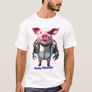 ポルキーペルソナおもしろいス豚キャラクター。ターミネータ Tシャツ