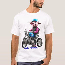 ポルキーペルソナおもしろいス豚キャラクター。バイクもしくは自転車に乗る人 Tシャツ