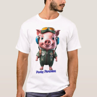 ポルキーペルソナおもしろいス豚キャラクター。パイロット Tシャツ