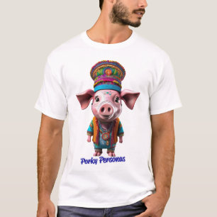 ポルキーペルソナおもしろいス豚キャラクター。ヒッピー Tシャツ