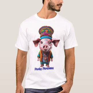 ポルキーペルソナおもしろいス豚キャラクター。ヒッピー Tシャツ