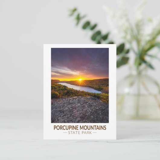ポルクパインマウンテンズ州パークミシガンウォーターカラー ポストカード (スタンド正面)