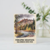 ポルクパインマウンテンズ州パークミシガンウォーターカラー ポストカード (スタンド正面)
