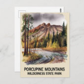 ポルクパインマウンテンズ州パークミシガンウォーターカラー ポストカード (正面/裏面)