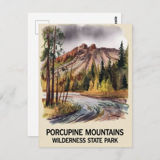 ポルクパインマウンテンズ州パークミシガンウォーターカラー ポストカード (正面/裏面)