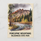 ポルクパインマウンテンズ州パークミシガンウォーターカラー ポストカード (正面)