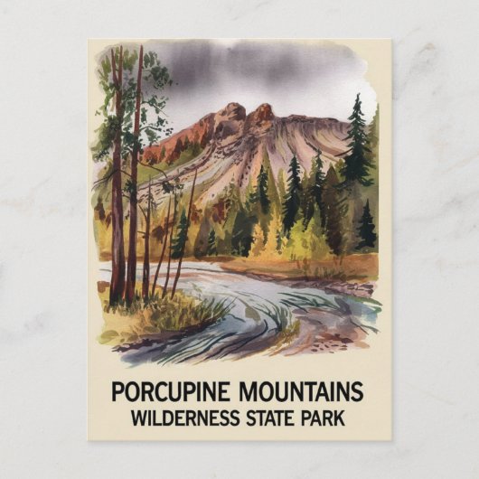 ポルクパインマウンテンズ州パークミシガンウォーターカラー ポストカード (正面)