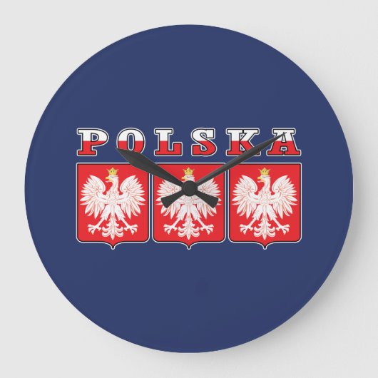 ポルスカイーグル国旗の盾 ラージ壁時計 (正面)