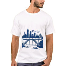 ポルトのスカイライン メンズTシャツ - ポルトガルの都市景観
