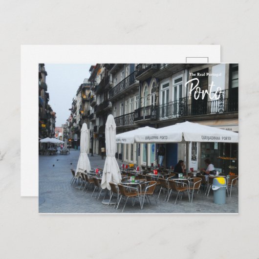 ポルトの朝のコーヒー - リアルなポルトガル ポストカード (正面/裏面)