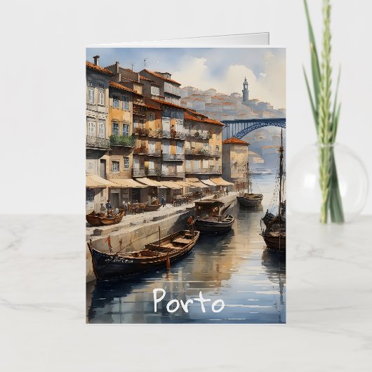 ポルトの水色 箔グリーティングカード (正面)