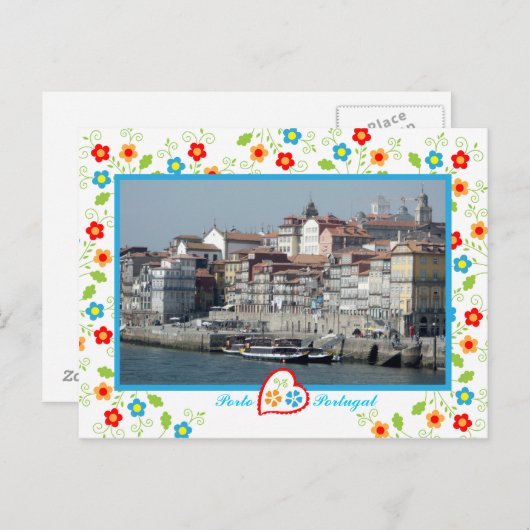 ポルトの街の景色を望むドウロ川を渡るポルトガル ポストカード (正面/裏面)