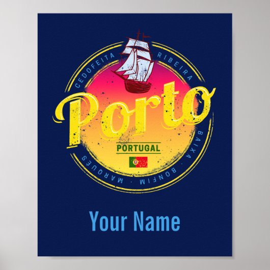 ポルトインポルトガルシップレトロサンセットヴィンテージ ポスター (正面)