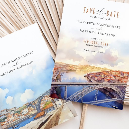ポルトエレガント・ポルトガルSave the Date 結婚's Card 招待状