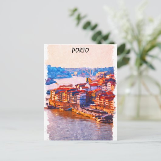 ポルトカラフルガルウォーターのアートワーク ポストカード (スタンド正面)