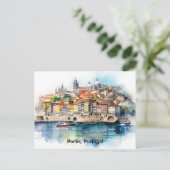 ポルトカラフルガルウォーターカラーシティビュー ポストカード (スタンド正面)