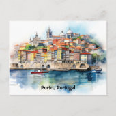 ポルトカラフルガルウォーターカラーシティビュー ポストカード (正面)