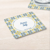 ポルトガルかわいらしのタイルのフレーム家族のクリスマス スクエアペーパーコースター (アングル)