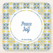 ポルトガルかわいらしのタイルのフレーム家族のクリスマス スクエアペーパーコースター (正面)