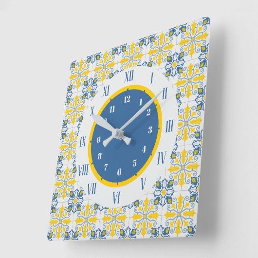 ポルトガルかわいらしのタイルのフレーム家族のクリスマス スクエア壁時計 (傾斜)