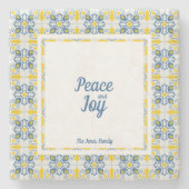 ポルトガルかわいらしのタイルのフレーム家族のクリスマス ストーンコースター (正面)