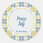 ポルトガルかわいらしのタイルのフレーム家族のクリスマス ラウンドシール (正面)