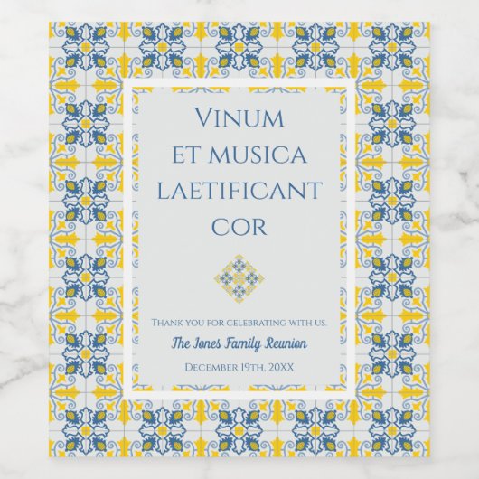 ポルトガルかわいらしのタイルのフレーム家族のクリスマス ワインラベル (シングルラベル)