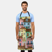 ポルトガルとの継ぎ目のない水彩模様 エプロン (着用した状態)