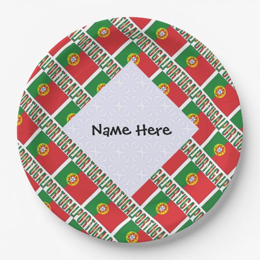 ポルトガルとポルトガルの旗のタイル状パーソナライズ商品 ペーパープレート (正面)