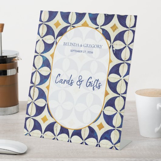 ポルトガルのウェディングカード（青と黄） 台座サイン (インサイチュ)