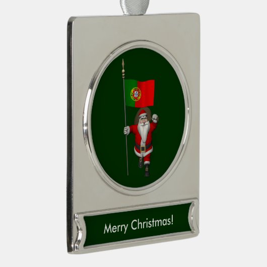 ポルトガルのエンサインを持つサンタクロース シルバープレートバナーオーナメント (右)