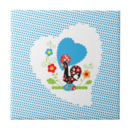 ポルトガルのオンドリと青い水玉模様 タイル (正面)