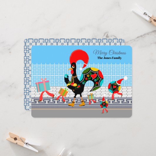 ポルトガルのオンドリの贈り物とボードパレード カード (正面/裏面インサイチュ)