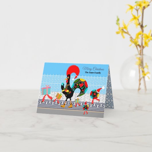 ポルトガルのオンドリの贈り物とボードパレード カード (黄色い花)