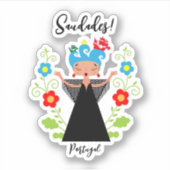 ポルトガルのカラベル船とファドの女性歌手 シール (正面)