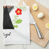 ポルトガルのキャラベル船とファドの女性シンガー キッチンタオル (四つ折り)