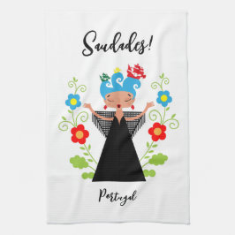 ポルトガルのキャラベル船とファドの女性シンガー キッチンタオル