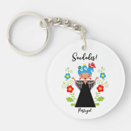 ポルトガルのキャラベル船とファドの女性シンガー キーホルダー