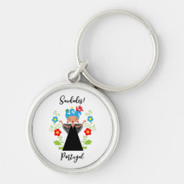 ポルトガルのキャラベル船とファドの女性シンガー キーホルダー